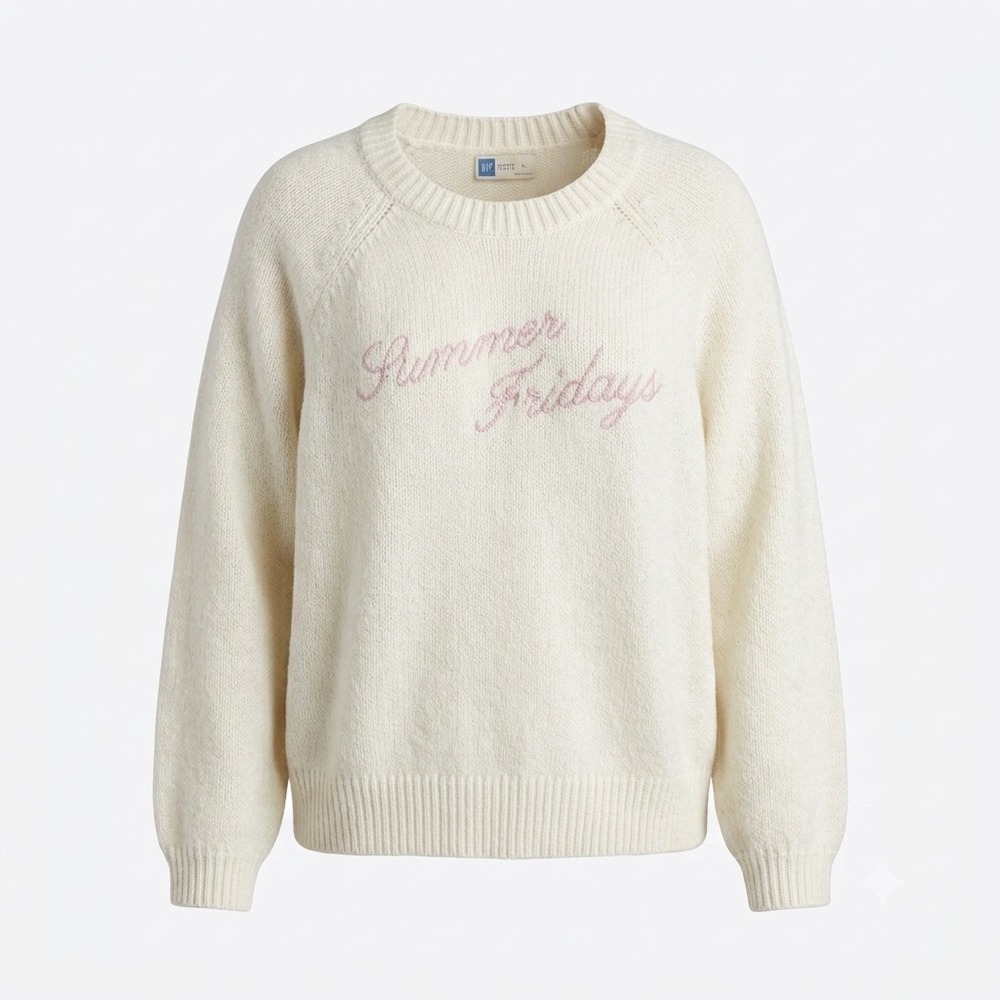 Gap x Summer Fridays Ivory Frost Wool Blend Embroidered Sweater XL 856417-01